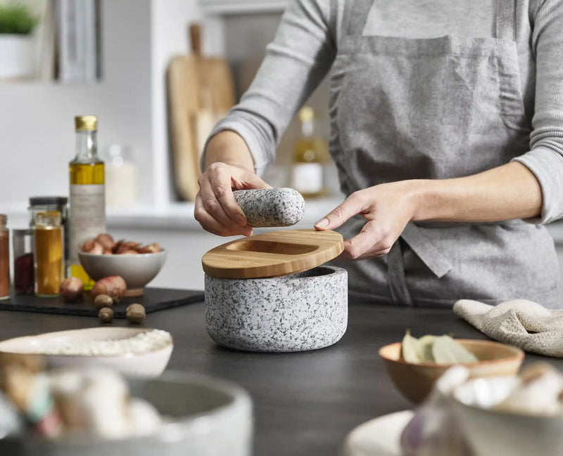 Granite Pestle & Mortar With Bamboo Lid