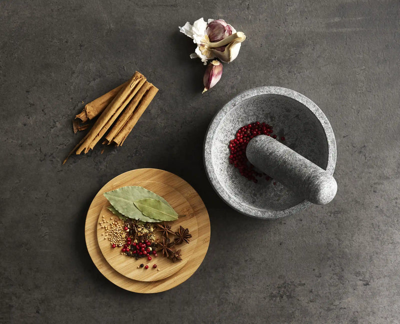 Granite Pestle & Mortar With Bamboo Lid