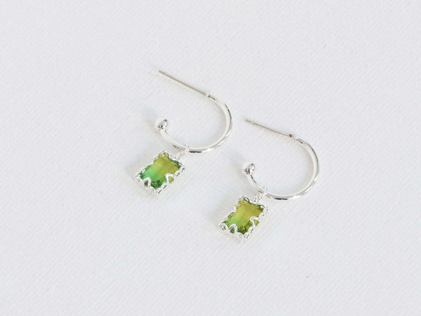 Hortense Crystal Tiny Hoop Earrings in Yellow and Green