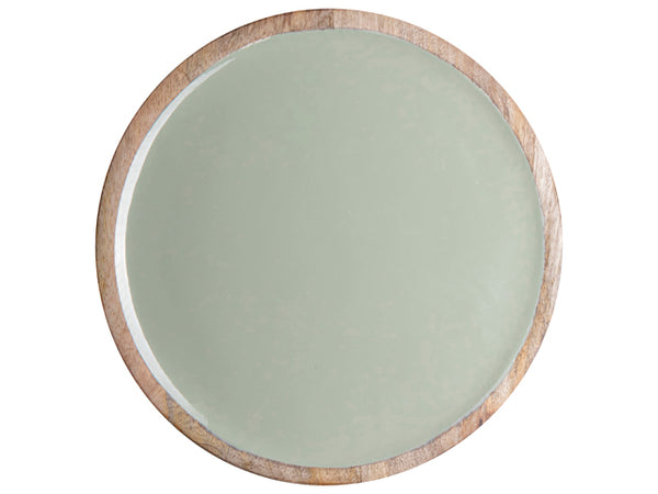 Mango Wood Underplate With Green Enamel