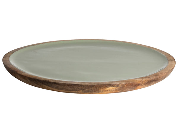Mango Wood Underplate With Green Enamel