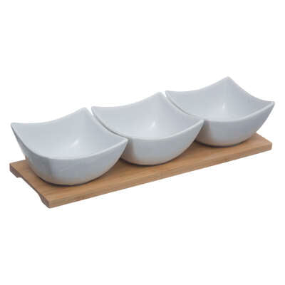 White Ceramic & Bamboo Appetizer Set