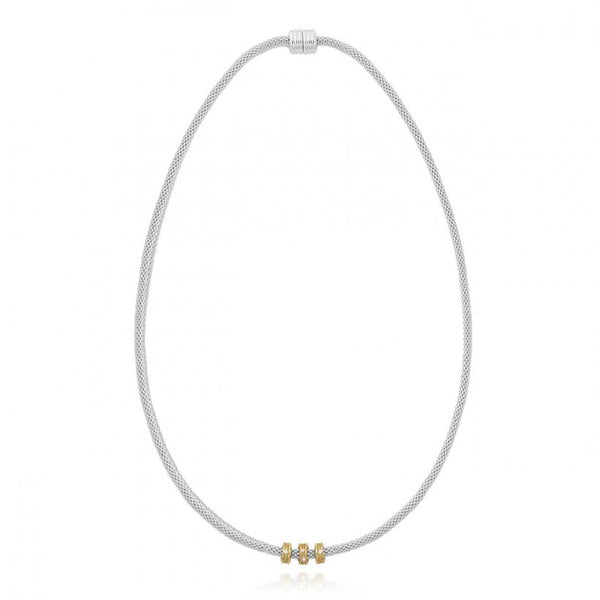 Halo Venetian Chain Pave Charm Silver Necklace