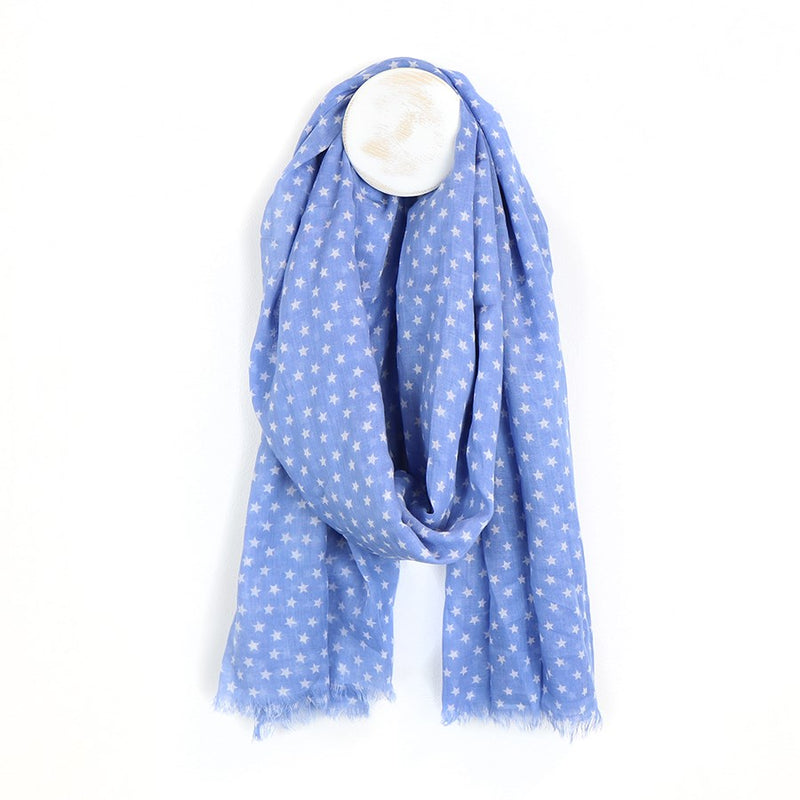 Blue And White Star Print Cotton Scarf
