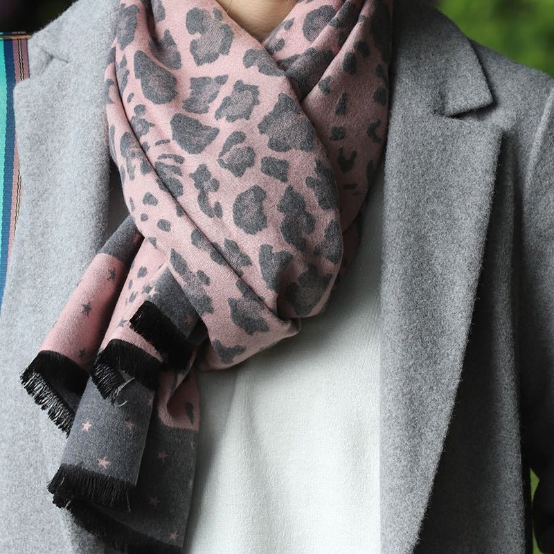 Grey & Pink Leopard Print Scarf