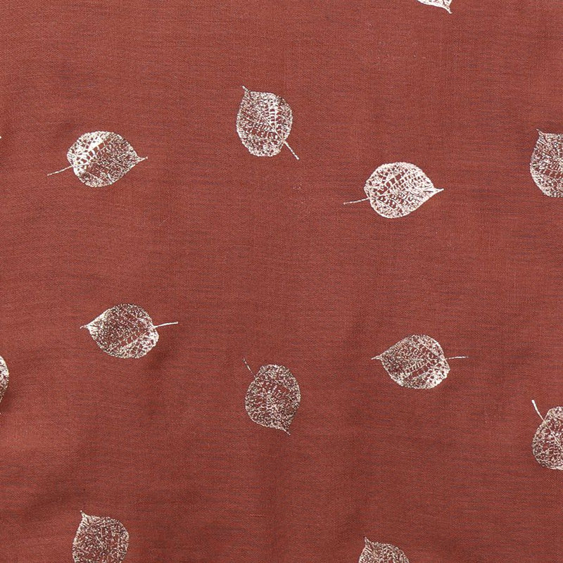 Rust Coloured Scarf With Rose Gold Foil Skeleton Leaves