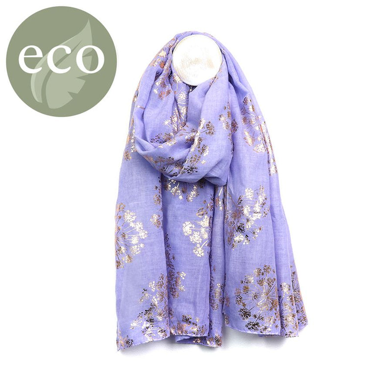 Washed Finish Lilac Scarf With Foil Cow Parsley Print