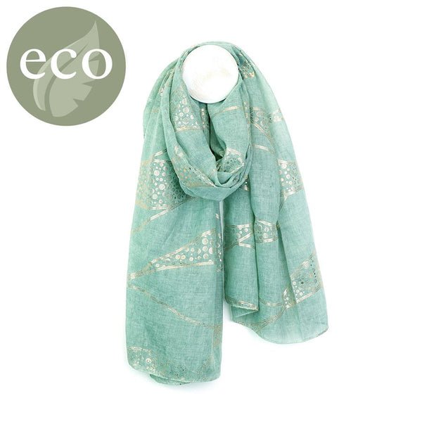 Washed Finish Mint Green Scarf With Foil Wave Print