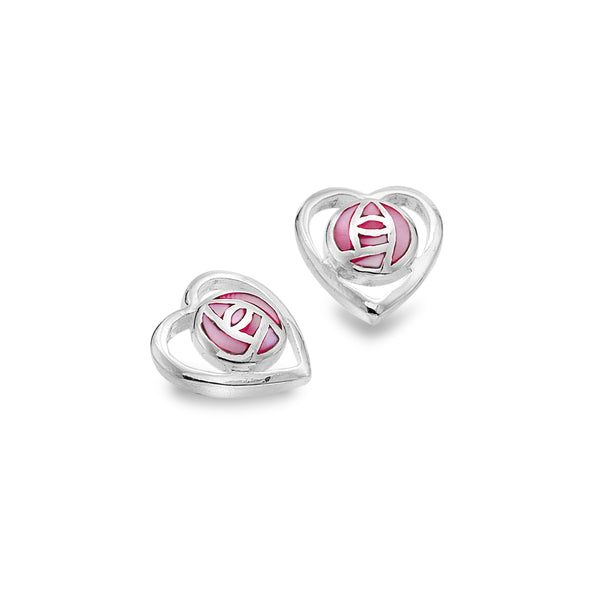 Mother of Pearl Pink Rose Heart Studs