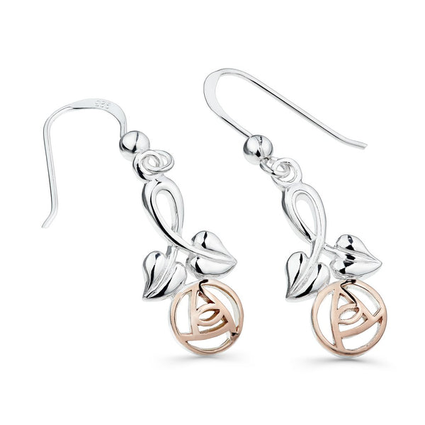 Rose Stem Earrings - Silver & Rose Gold