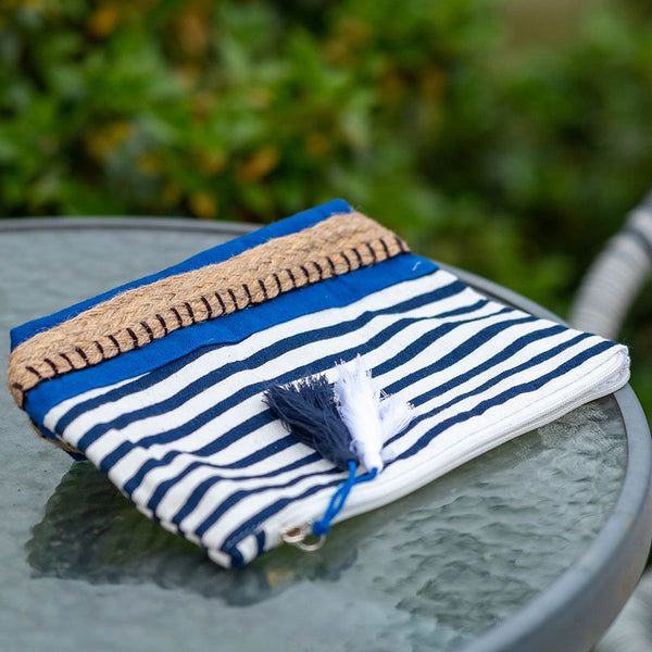 Navy & White Striped Wash Bag With Blue Base