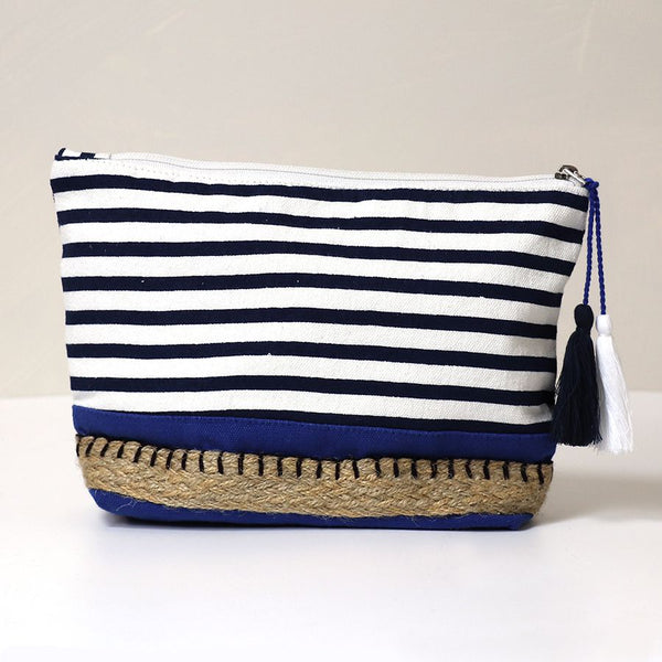 Navy & White Striped Wash Bag With Blue Base