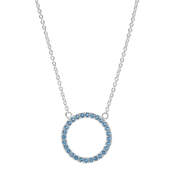Open Circle Blue Cubic Zirconia Pendant Necklace
