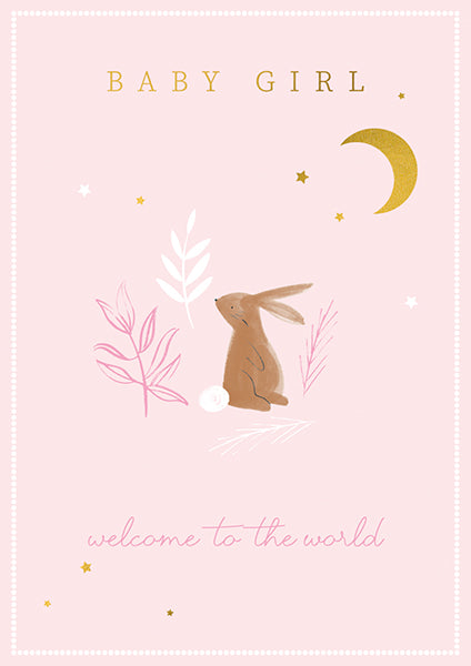 Baby Girl Bunny & Moon Card