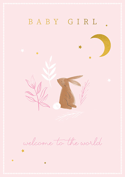 Baby Girl Bunny & Moon Card