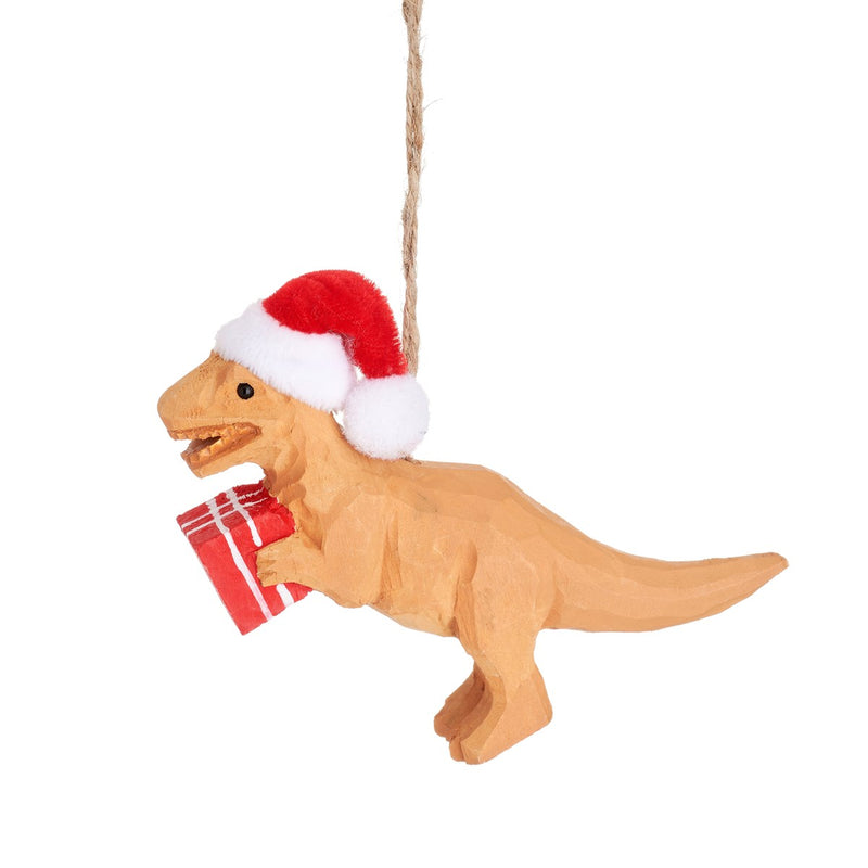Wooden T-Rex With Present Hanging Decoration