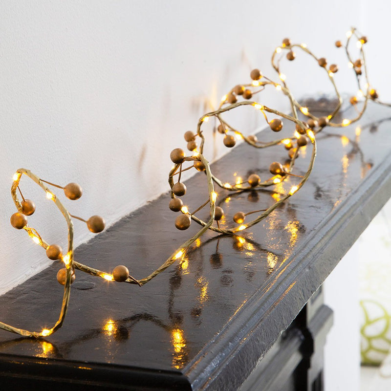 Botanical Gold Berry Branch With Warm White Led Lights