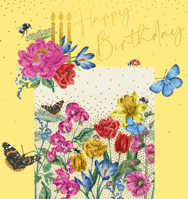 Yellow Floral Happy Birthday Card