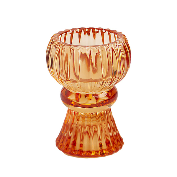 Boho Orange Glass Candle Holder - Small