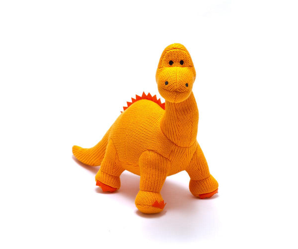 Large Knitted Diplodocus Soft Toy - Orange
