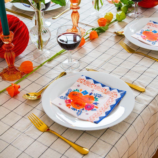 Blue and Orange Floral Paper Napkins
