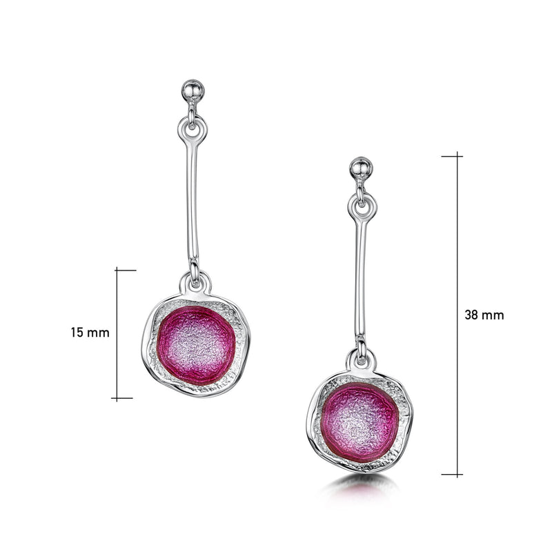 Long Lunar Bright Drop Earrings in Hot Pink Enamel