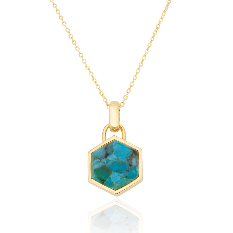 Liga Hexagon Turquoise Pendant & Chain- Gold