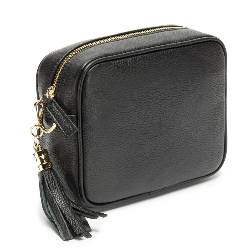 Black Leather Handbag With Blue Diamond Strap