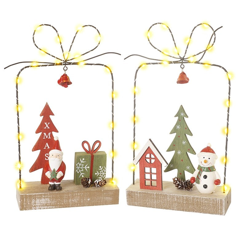 Light Up Santa And Snowman Shelf Decoration