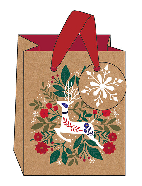 Kraft Reindeer Gift Bag- Small