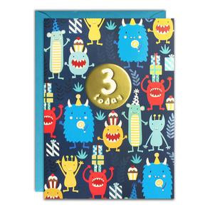 Age 3 Monsters Birthday Card