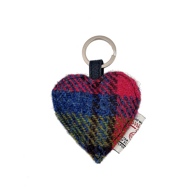 Harris Tweed Heart Keyring - Blue and Pink Check
