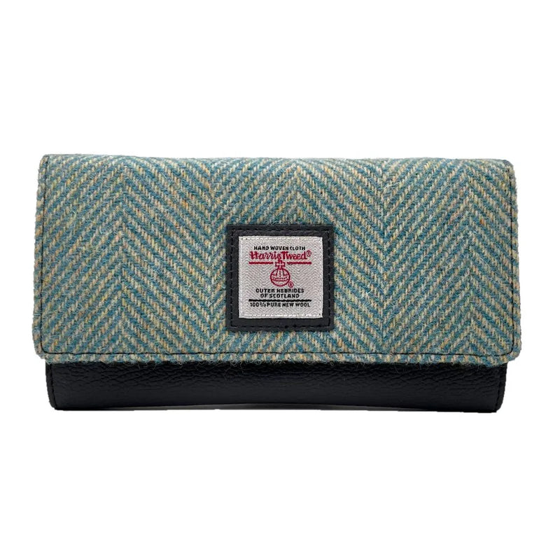 Harris Tweed Ladies Envelope Purse - Turquoise Herringbone
