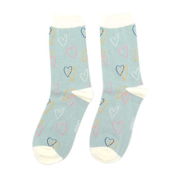 Sketch Hearts Socks - Duck Egg