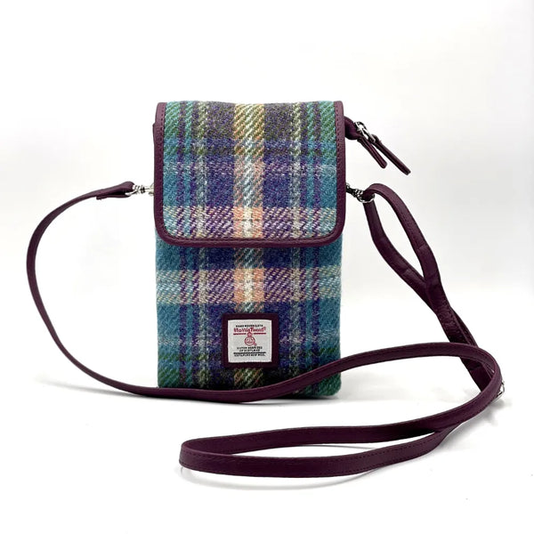 Harris Tweed Mini Crossbody Bag - Green & Purple Plaid