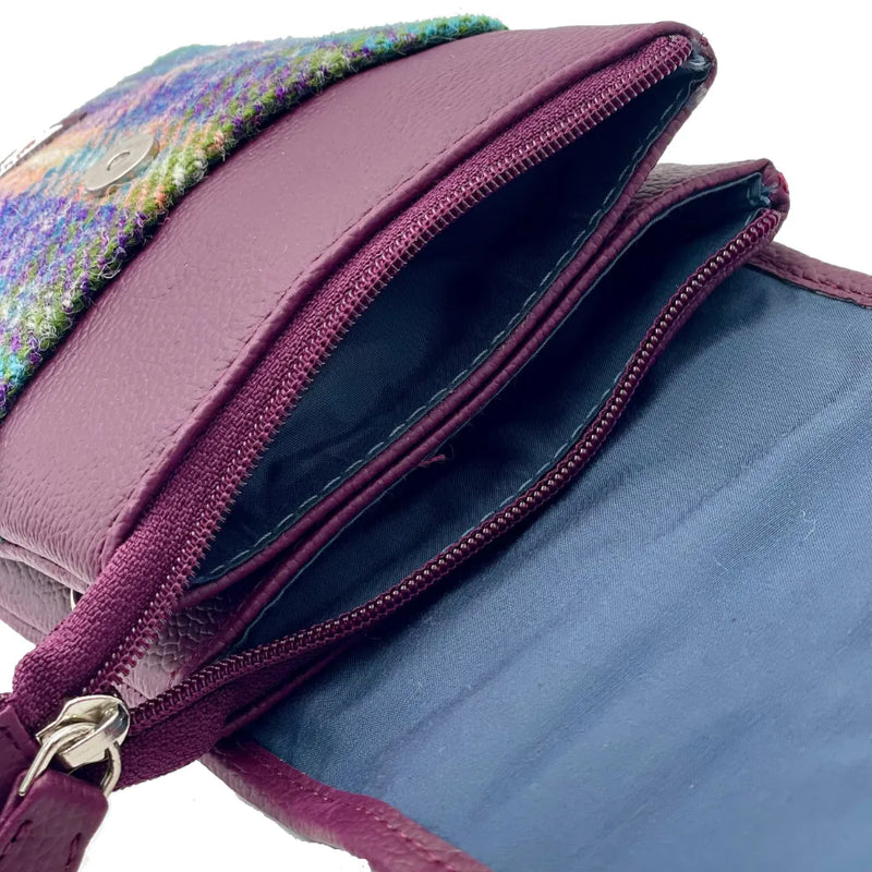 Harris Tweed Mini Crossbody Bag - Green & Purple Plaid