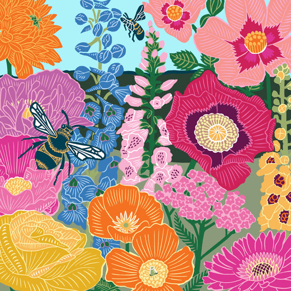 Bees & Hollihocks Card
