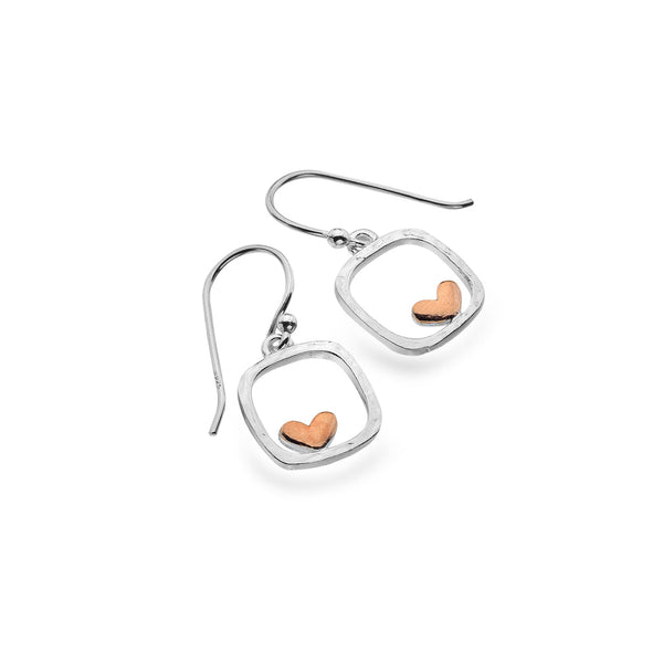Rose gold and hotsell silver heart earrings
