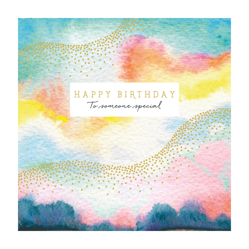 Happy Birthday Pink & Blue Watercolour Card