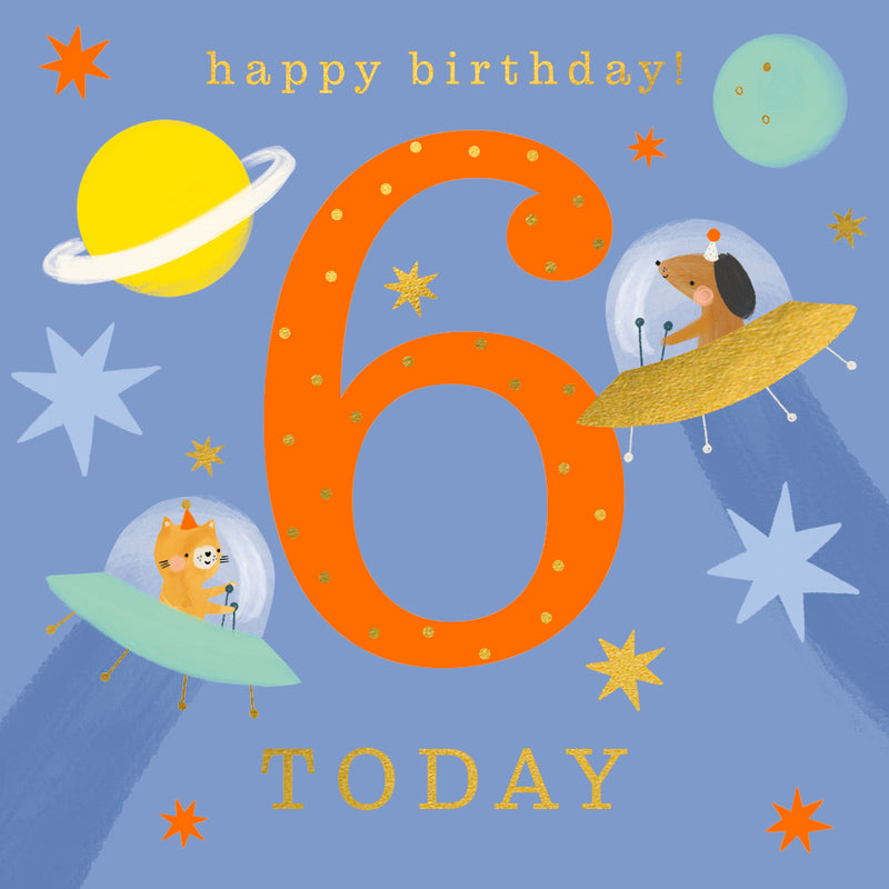 Animals In Space 6th Birthday Card