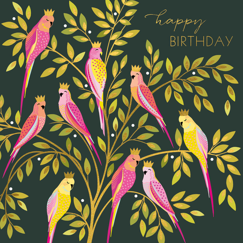 Pink Parrots In Crowns Card