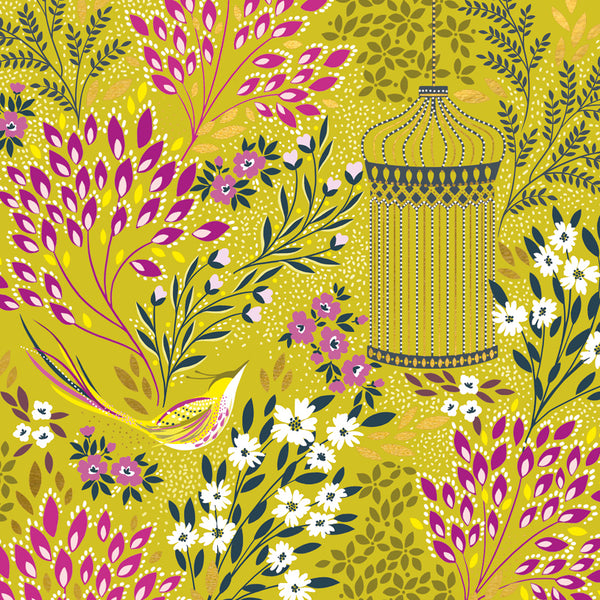 Chartreuse Florals & Bird Card