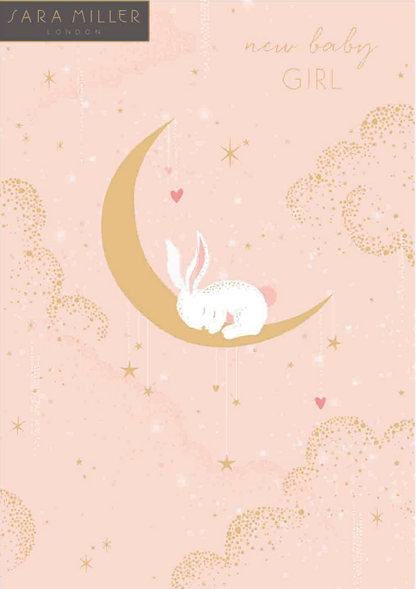 Baby Girl Bunny & Moon Card