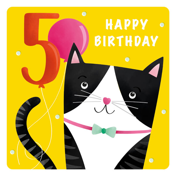 Age 5 Cat Birthday Card