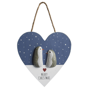 Merry Christmas Pebble Penguin Heart Sign