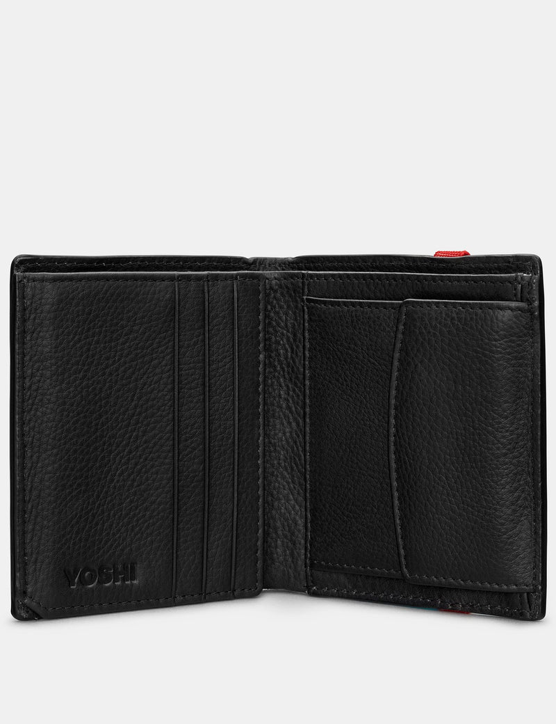 Genuine Black Leather Two Fold Elastic Wallet