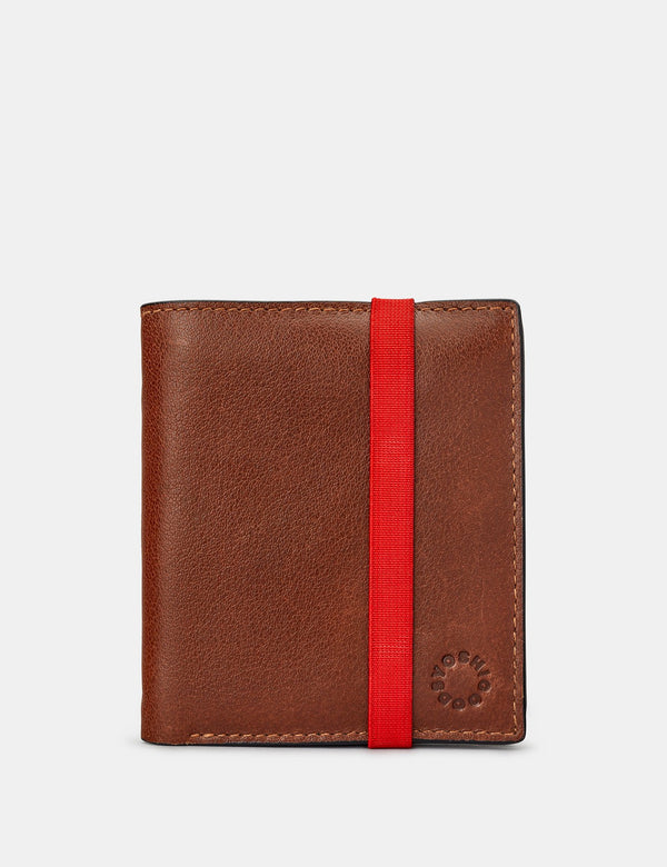 Genuine Brown Leather Two Fold Elastic Wallet