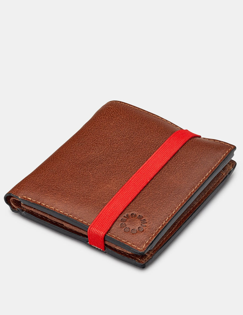 Genuine Brown Leather Two Fold Elastic Wallet