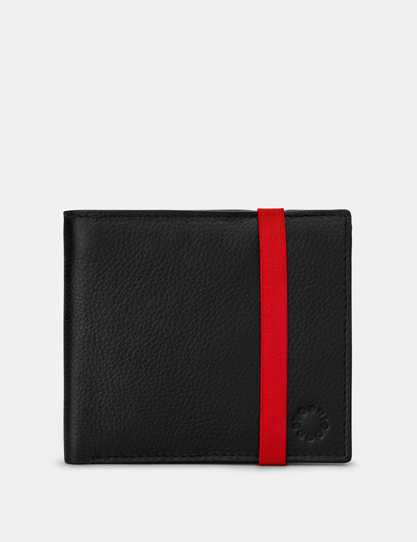 Genuine Black Leather Two Fold East West Elastic Wallet