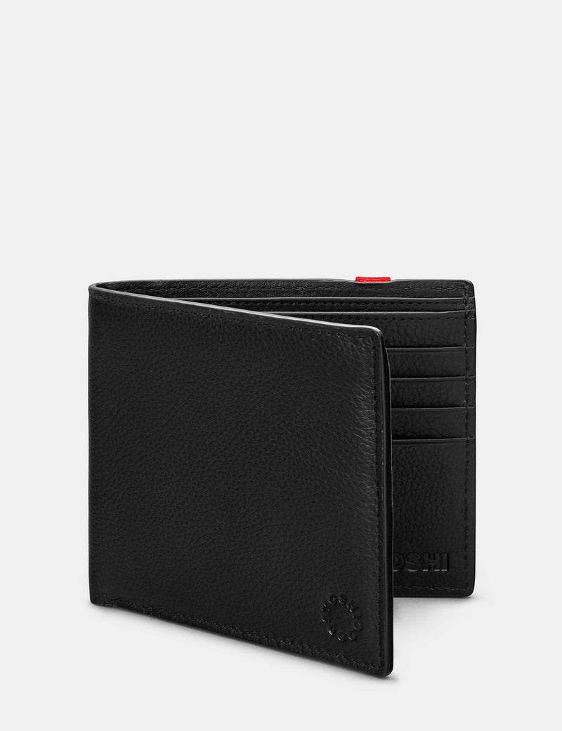 Genuine Black Leather Two Fold East West Elastic Wallet